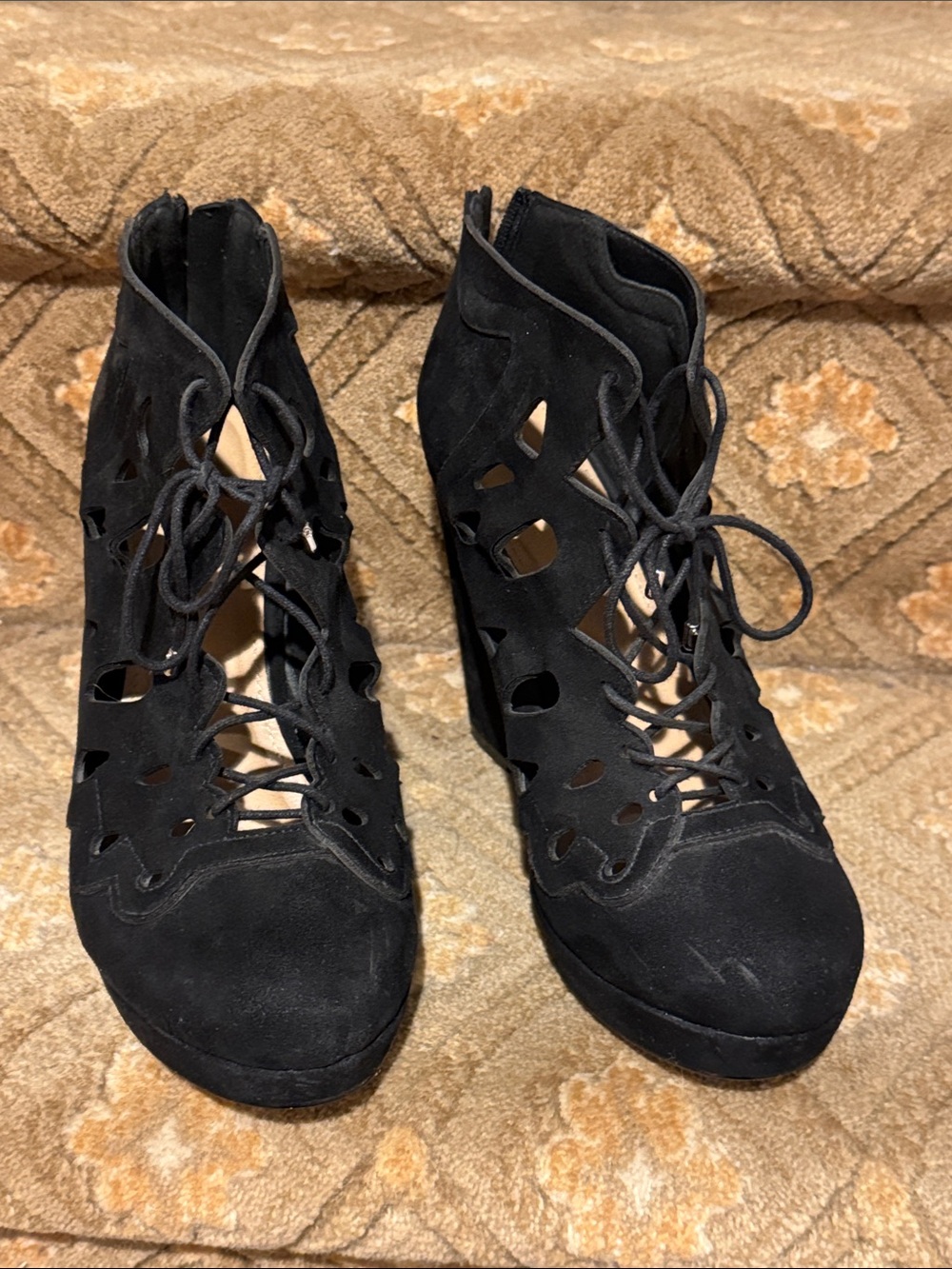 torrid Black Suede-Look Lace-Up Cutout Ankle Heels s 8 wide